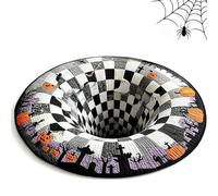 Tapis d'halloween Rond matelassé Skeleton Vortex pour la Maison | Paillasson doux antidérapant lavable, effet visuel de sol en forme de crâne effrayant, pour la décoration(#D,120CM)