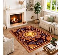 Tapis Diwali motif lanterne mandala 1,2 x 1,8 m | Motif mandala, motif de lanterne traditionnel, tons orange chaud, décoration d'entrée bohème, thème de célébration culturelle