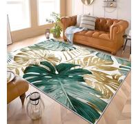 Tapis Doux à Poils Courts 80x150 cm Tropical Monstera Deliciosa Feuilles de Palmier Antidérapant avec Dessous en TPR, Lavable en Machine Vert Tapis de Sol Intérieur pour Salon Chambre Chambre d’Enfant