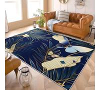 Tapis Doux Antiglisse à Poils Courts 80x150 cm Feuille de Palmier Papillon de Luxe Confort Moelleux, Lavable en Machine Bleu Tapis Intérieur pour Salon, Chambre et Chambre d’Enfant