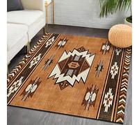 Tapis doux lavable à poils courts pour chambre à coucher et couloir - 110 x 150 cm - Facile d'entretien - Style ethnique rétro géométrique marron