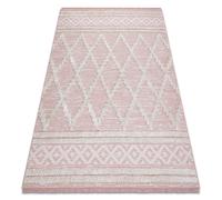 Tapis ECO SIZAL BOHO MOROC Diamants 22297 franges - deux niveaux de molleton rose / crème tapis en coton recyclé 194x290 cm