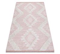 Tapis ECO SIZAL BOHO MOROC Diamants 22312 franges - deux niveaux de molleton rose / crème tapis en coton recyclé 117x170 cm