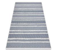 Tapis ECO SIZAL BOHO MOROC Lignes 22328 franges - deux niveaux de molleton crème / bleu foncé tapis en coton recyclé 175x270 cm