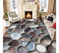 Tapis Effet Pierre Naturelle Doux en Imitation Laine 200 × 300 | Tapis Gris Marron Résistant, Antidérapant, Lavable en Machine, Ne Peluche Pas, Moderne Galet Mosaïque