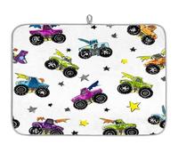 Tapis égouttoir à vaisselle pour comptoir de cuisine, 45,7 x 61 cm, motif Monster Trucks coloré, tapis égouttoir absorbant en microfibre, tapis de séchage antidérapant réversible pour comptoir, évier