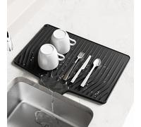 Tapis Egouttoir Vaisselle Sur Evier, 48x35cm, sans BPA, Antidérapant Tapis Silicone avec Rainurée, Trous de Suspension, Gradient Surélevé, Résistant à Chaleur 230°C, pour Cuisine Plan de Travail Évier