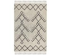 Tapis en Coton Noir et Beige 160 x 230 cm à Franges et Motif Géométrique Doux Er