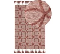 Tapis en Coton Rouge 140 x 200 cm à Motif de Cercle Touffeté à la Main Boho Kirs