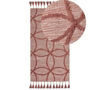 Tapis en Coton Rouge 80 x 150 cm à Motif de Cercle Touffeté à la Main Boho Kirse
