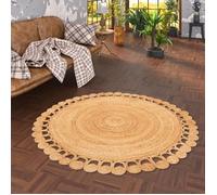 Tapis en fibres naturelles Jute fait main Salsa Nature Boho Beige Rond - 120x120 cm