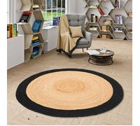 Tapis en fibres naturelles Jute fait main Salsa Noir Bordure Ronde - 80x80 cm