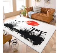 Tapis en Flanelle à Poils Courts 80x150 cm Peinture à L'Aquarelle à L'Encre Doux et Lavable en Machine Dessous Antidérapant TPR Facile d’Entretien Blanc Tapis pour Chambre Salon Bureau