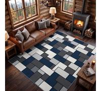 Tapis en Flanelle Moderne Abstrait Antidérapant Grand Tapis Chambre Adulte, Tapis Géométrique Rectangle Blocs Couleur Doux60 x 90 cm pour Salon Cuisine Entrée - Bleu Gris Antidérapant Paillasson