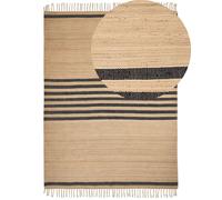 Tapis en Jute Tressé Naturel Beige 160 x 230 cm Motif à Rayures Style Boho Erice