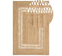 Tapis en Jute Tressé Naturel Beige 200 x 300 cm Motif Découpé Style Boho Yenikoy