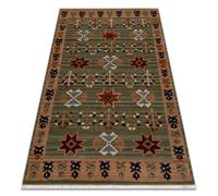 Tapis en laine KESHAN franges ethnique oriental 6902/53533 vert / terre cuite 80x145 cm
