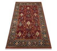 Tapis en laine KESHAN franges oriental classique 7522/53588 beige / bordeaux / bleu foncé 80x145 cm