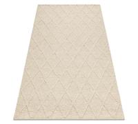 Tapis en laine TAHAR 99001B crème - TISSÉ MAIN boucle losanges bohème 200x290 cm