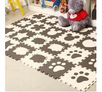 Tapis en Mousse EVA pour Enfants Bébé - Larathy - 12 Pcs Dalles Douces Puzzle - Couleur Beige