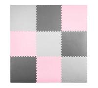 Tapis en mousse puzzle - Ricokids - 180x180 cm - 9 pièces - Gris rose - Antidérapant - Facile à nettoyer