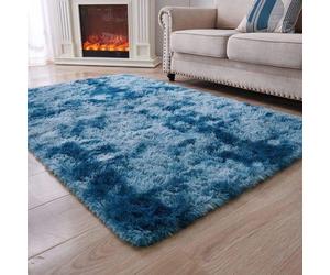 Tapis en peluche, doux, rond, grand format, salon moderne, chambre d'enfant, (bleu paon, 200 x 300 cm)