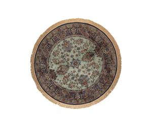 Tapis en tissu multicolore, à motifs, rond, franges à pompons, compatible chauffage au sol - White Label, Raz - Ø160 cm