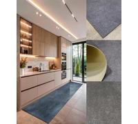 Tapis en Vinyle Lisse Gris - Effet Ciment fratasé - Décoration Industrielle - Tapis Facile lainé et Dimensions Multiples
