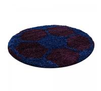 Tapis enfant Ø100cm rond tissé bleu nuit et noir SHAGGY FOOT