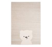 sweeek - Tapis Enfant 120 x 170cm Beige/Crème. Petit Ourson. Poils Ras. Tapis frisé très Doux