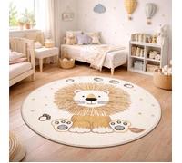 Tapis enfant Ø120cm rond tissé crème motif animaux SWEETLION