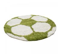 Tapis enfant Ø120cm rond tissé vert et crème SHAGGY FOOT