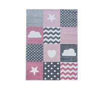 Tapis enfant 160x230 rectangle tissé rose et gris KID HEART