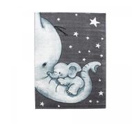 Tapis enfant 160x230 tissé bleu et gris motif animaux ELEPHANT