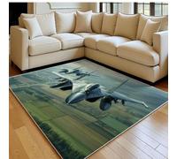 Tapis Enfant 180 x 270 cm Avions de Chasse dans Les Champs ruraux Doux Poil Court Antidérapant Moderne Vert Grand Tapis Salon Chambre Cuisine Salle à Manger Bureau
