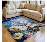 Tapis Enfant 180 x 270 cm Cascade, Papillon, Fleur Doux Poil Court Antidérapant Moderne Peinture À L'Aquarelle Grand Tapis Salon Chambre Cuisine Salle à Manger Bureau