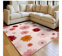 Tapis Enfant 180 x 270 cm Motif Abstrait de Marguerite Doux Poil Court Antidérapant Moderne Rose Grand Tapis Salon Chambre Cuisine Salle à Manger Bureau