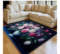 Tapis Enfant 180 x 270 cm Vase de Fleurs et de Roses Doux Poil Court Antidérapant Moderne Bleu Grand Tapis Salon Chambre Cuisine Salle à Manger Bureau