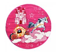 Tapis enfant Ø200cm rond tissé rose motif animaux LYN8 CHATOLI