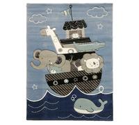 Tapis enfant 200x290 rectangle tissé bleu motif animaux ETELDA