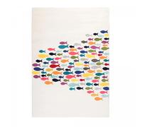 Tapis enfant 60x110 rectangle tissé crème motif animaux FISHES