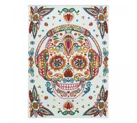Tapis enfant 60x110 tissé crème motif tête de mort LYN8 SKULL HEAD