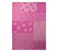 Tapis enfant 70x140 fait main rose motif géométrique STATRIPE