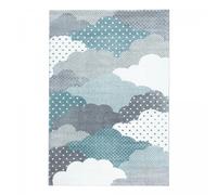 Tapis enfant 80x150 rectangle tissé bleu et gris CLOUDY