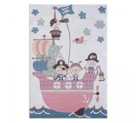 Tapis enfant 80x150 rectangle tissé crème PIRATOJI