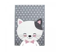 Tapis enfant 80x150 tissé rose et gris motif animaux KID CHAT