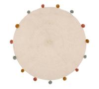 Atmosphera - Tapis Enfant - Coton et Pompons - Beige - D90 cm