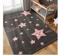 Tapis enfant CARPETTEX - Adorable design d'étoiles - Rose - 80x150 cm - Gris-Blanc-Blue