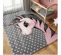Tapis enfant - CARPETTEX - Licorne Rose - 120x170 cm - Synthétique - Motifs étoiles nuages