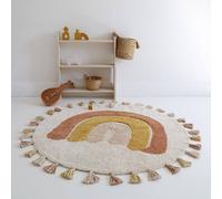 Tapis Enfant Coton Lavable Arc En Ciel Avec Pompons Rainbow Multicolore - Rouge, Jaune, Be Diam 110cm